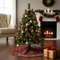 thumbnail image 2 of Plaid Merry Christmas Tree Skirt- 24" Diameter, Black, Red, White, Tartan Design, Flannel, Christmas Decor, 2 of 2