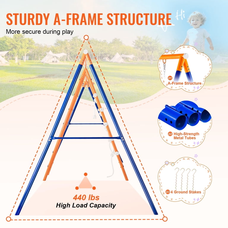 KFFKFF Outdoor Swing Set, 6-Feature Combo with Dual Swings