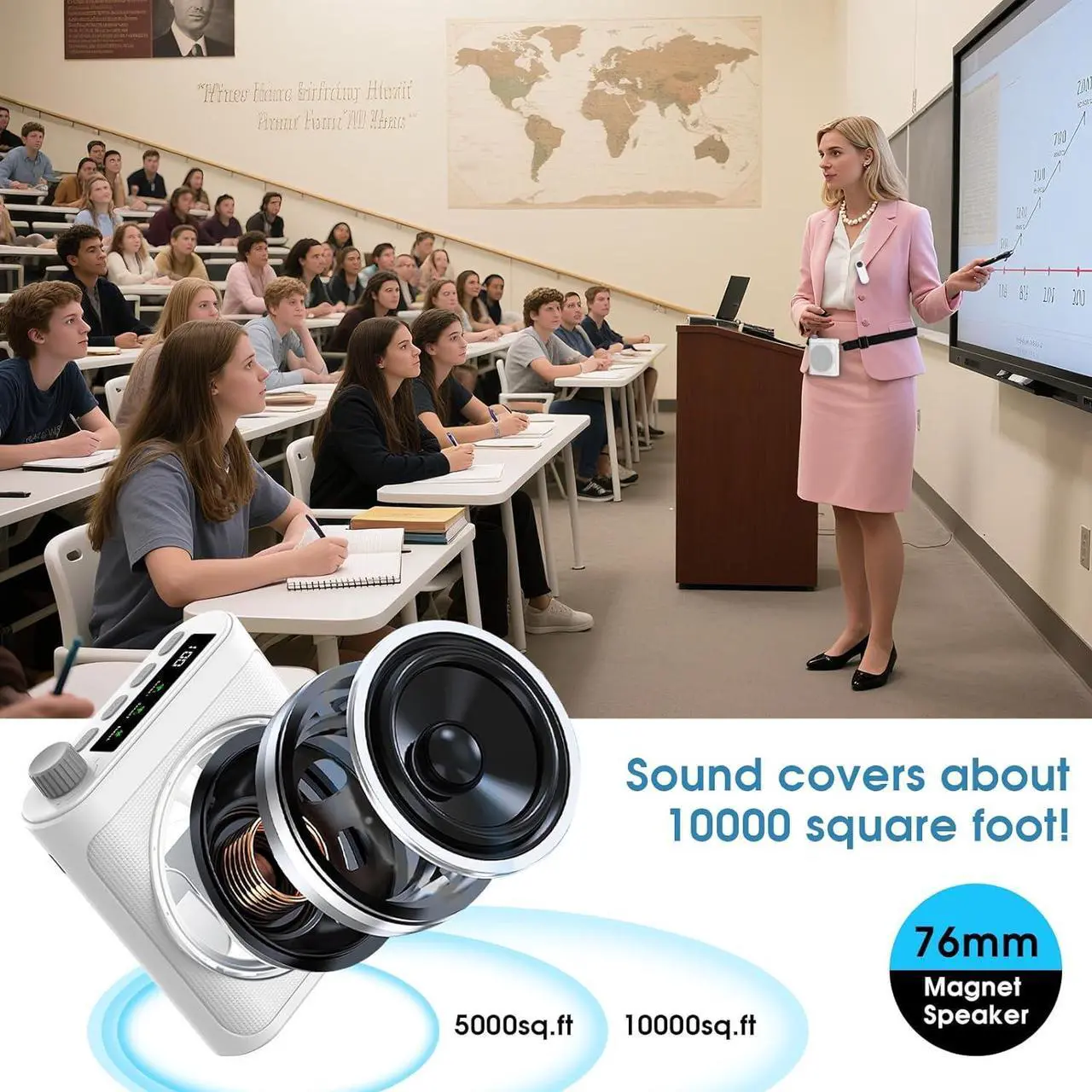 15W Wireless Voice Amplifier with 2 Magnetic Lavalier Mics & Noise Reduction - Bluetooth 5.3 PA System for Teachers, Tour Guide, Yoga - 15H Rechargeable Battery, Waist-Mount Design (White) Black