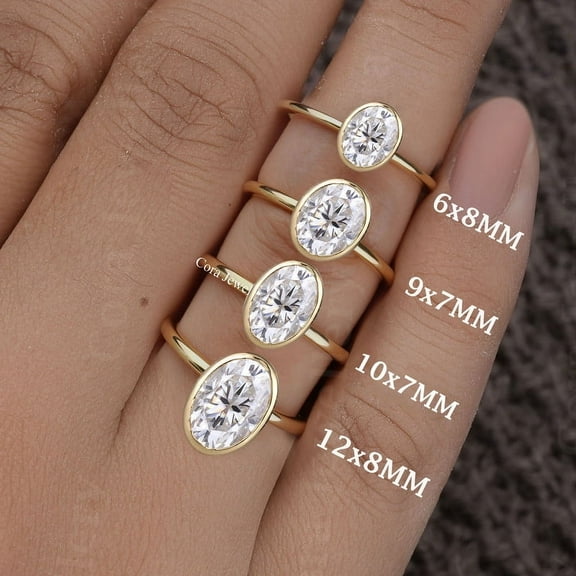 Cora Jewellery 2.65CT Bezel set Oval Moissanite Enagagement Ring for Women, 14K Yellow Gold
