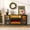 Black, variant on Greenstell The TV cabinet features a fireplace, two cabinet doors, an open storage space, LED lights, and a charging outlet, Black