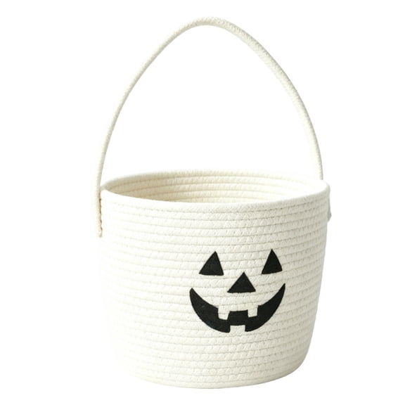 Pumpkin-Shaped Halloween Candy Basket with Cotton Rope Handles, Storage Bin for Treats and Party Favors Halloween Celebration, Trick‑or‑Treat, Multicolor_#774