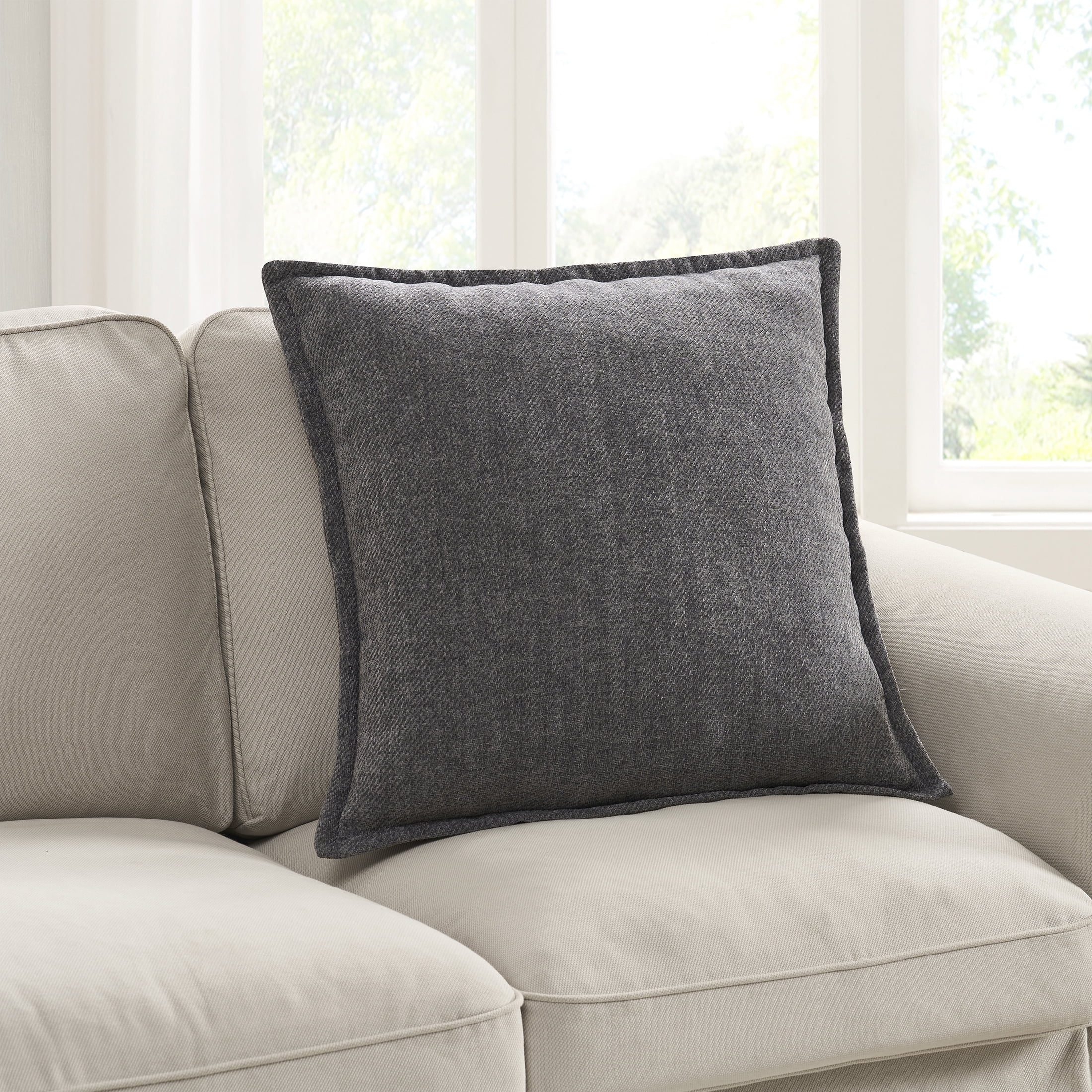 (2 pack) Mainstays 22" x 22" Grey Chenille Flange Decorative Pillow