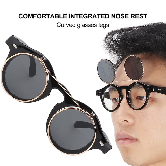 Vintage Flip Sunglasses Round Frame Flip Eyewear Flip Sunglasses Personality Vintage Punk Style Anti-uv for Party Woman ANGGREK Otros