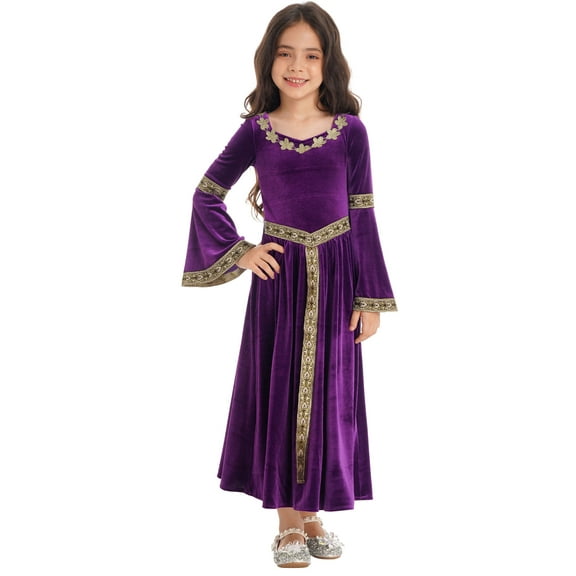 Zaldita Big Girls Medieval Princess Maxi Dress Long Sleeve Vintage Ball Gowns Renaissance Clothes Purple 8