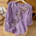 thumbnail image 4 of Fsqjgq Womens Tops Fashion Flowy Blouses for Women Purple Blouse Tops Shirt Women's Embroidered Shirt Puff Short Sleeves Crewneck Bohemian Casual Loose Button T Shirt White Tops for Women Dressy XL, 4 of 4