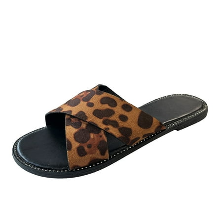 

NECHOLOGY Nude Sandals for Women Women s For Women Slides Leopard Flat Slippers Sandals Tan Sandal Heels for Women Brown 7.5