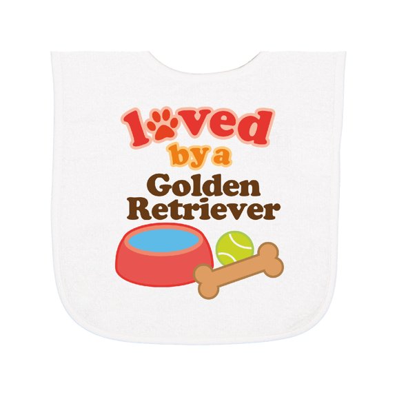 Inktastic Golden Retriever Loved by a Baby Terry Cloth Bib