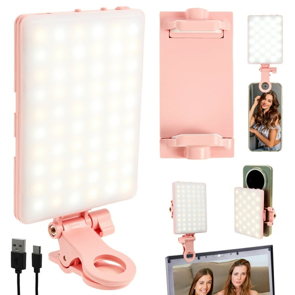 Selfie Light 60 LED 2200 mAh Rechargeable Mobile Phone Fill Light 3 Modes 10 Levels Brightness Portable Clip-On Light for Phone/Tablet/Laptop Zoom Call Vlog Makeup TikTok Video Fill Light
