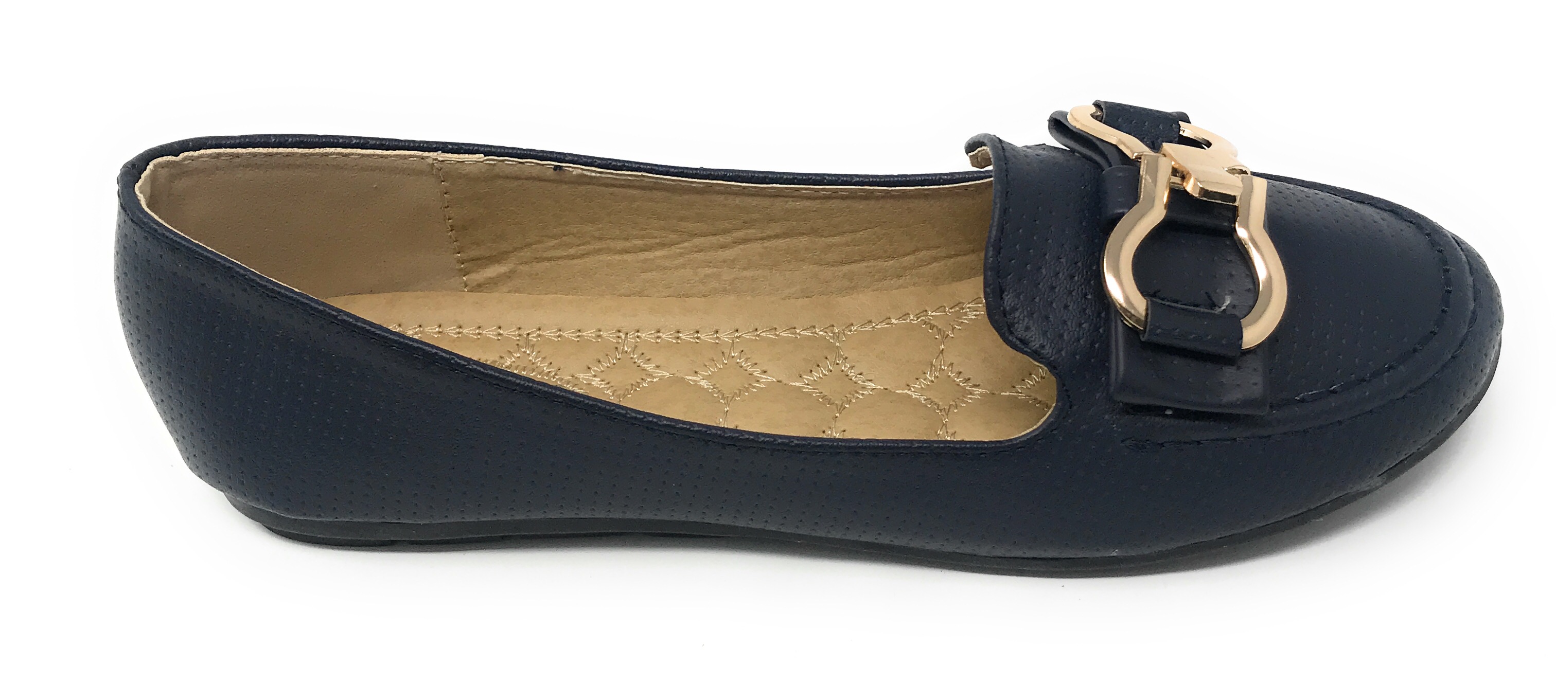 Victoria K Women's Pindot Gold Buckle Loafer Flats