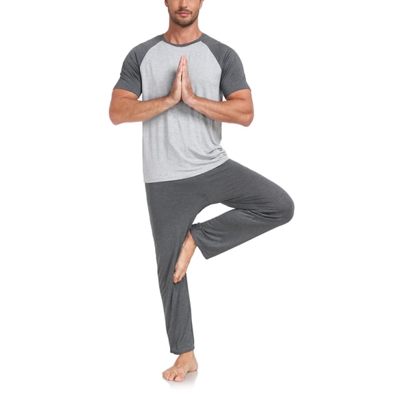 ANLIQI Men's Pajama Sets Short Sleeve Top & Pant Soft Bamboo Rayon Pjs Set Lounge Sleepwear for Men (Dark Grey L)