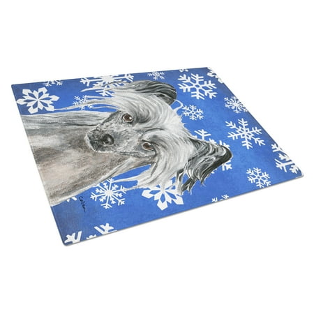 

Caroline s Treasures SC9606LCB Chinese Crested Winter Snowflakes Glass Cutting Board Large 12H x 16W multicolor