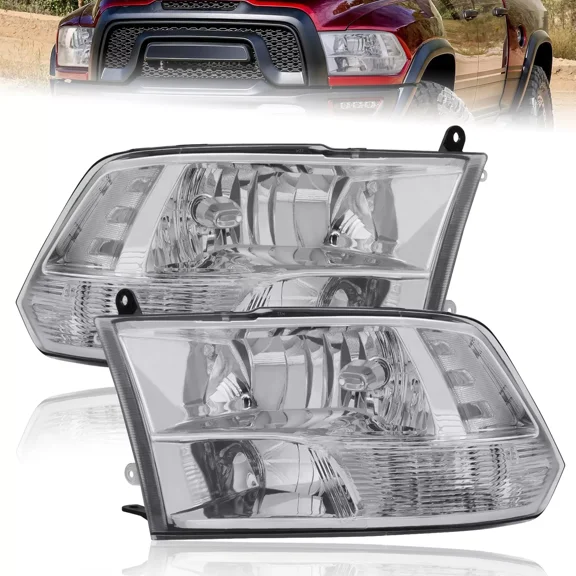 MOSTPLUS Pair Chrome Headlights Assy for 2011-2018 Dodge RAM 1500 2500 3500 4500 5500