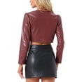 thumbnail image 3 of INSPIRE CHIC PU Leather Crop Jackets for Women's Open Front Long Sleeve Jacket XL Wine Red, 3 of 6