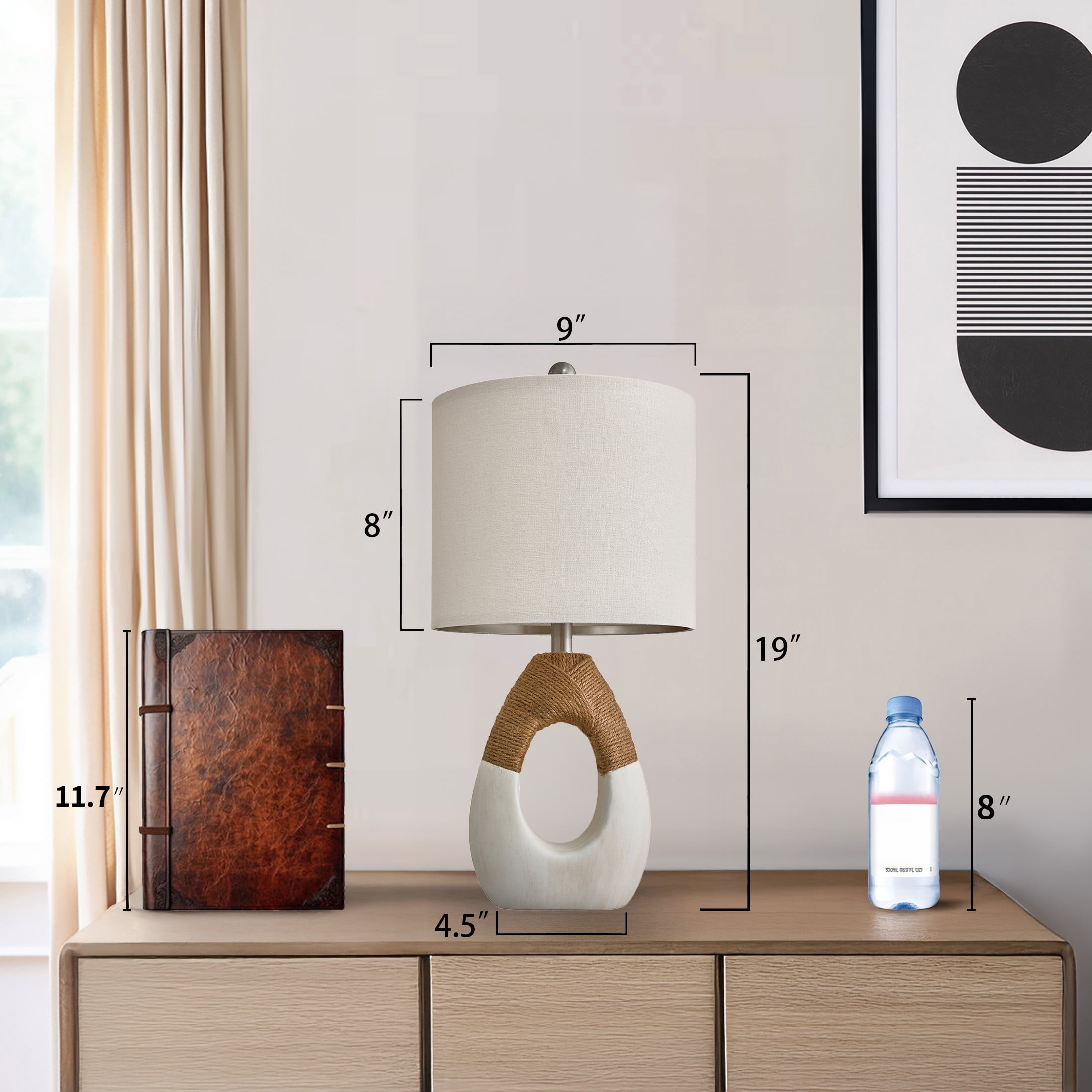 Oneach 19" White Boho Table Lamp for Living Room Bedroom Modern Resin Bedside Nightstand Lamps Set of 2 for Office Study Rattan Light