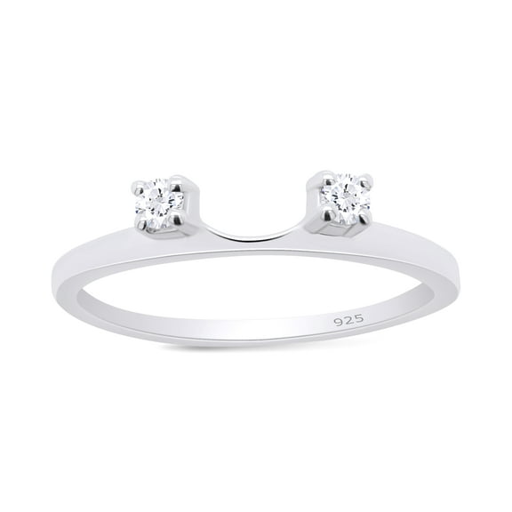 White Natural Diamond Enhancer Guard Wrap Wedding Band Ring In 14K White Gold Over Sterling Silver (0.10 Cttw)