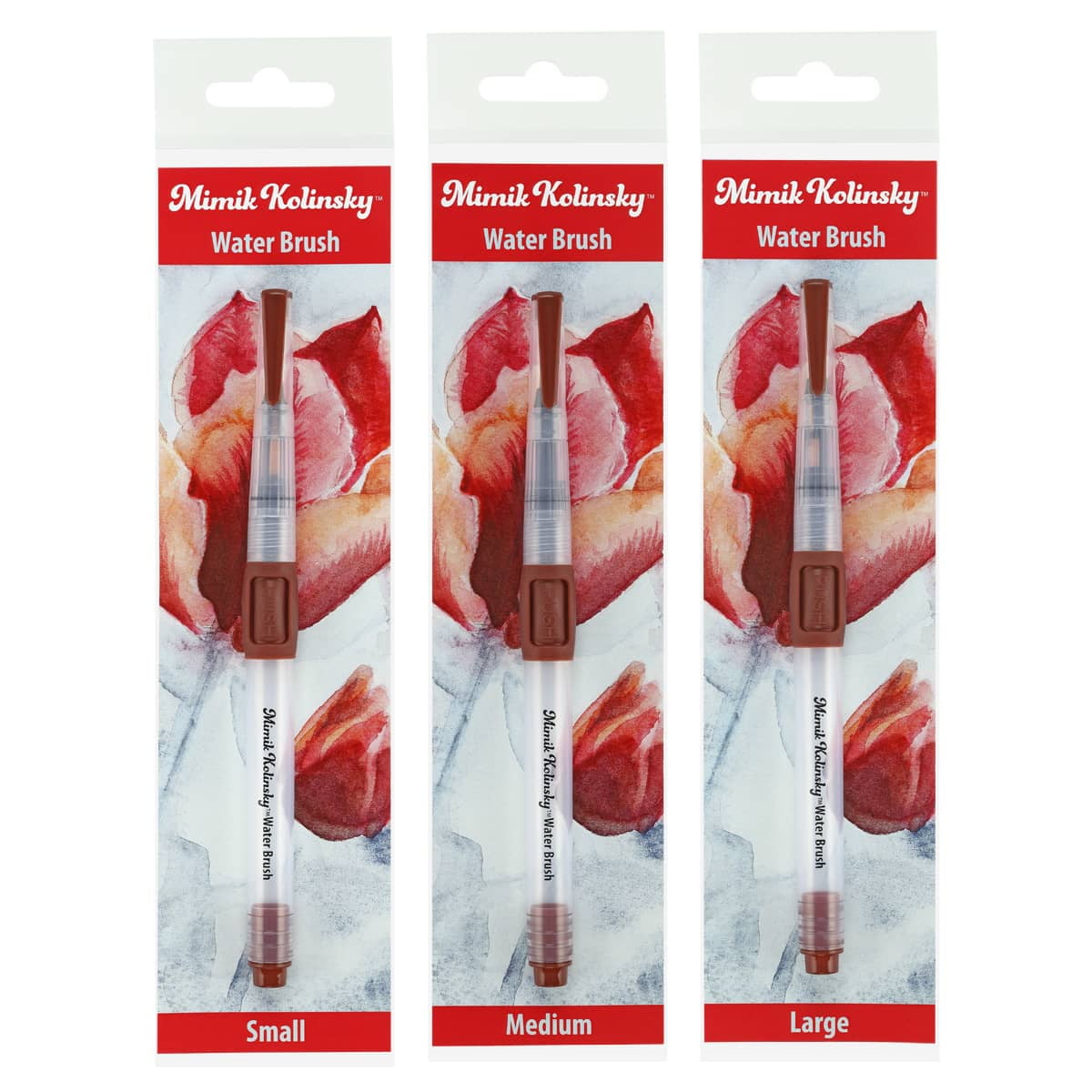 Mimik Kolinsky Synthetic Water Brush, 3 Pack Rounds, 3, 4, 5mm - Handmade in Germany, Watercolor Brushes with Highly Absorbent Bristles, See-Through Water Reservoir, Perfect for Ink & Watercolor