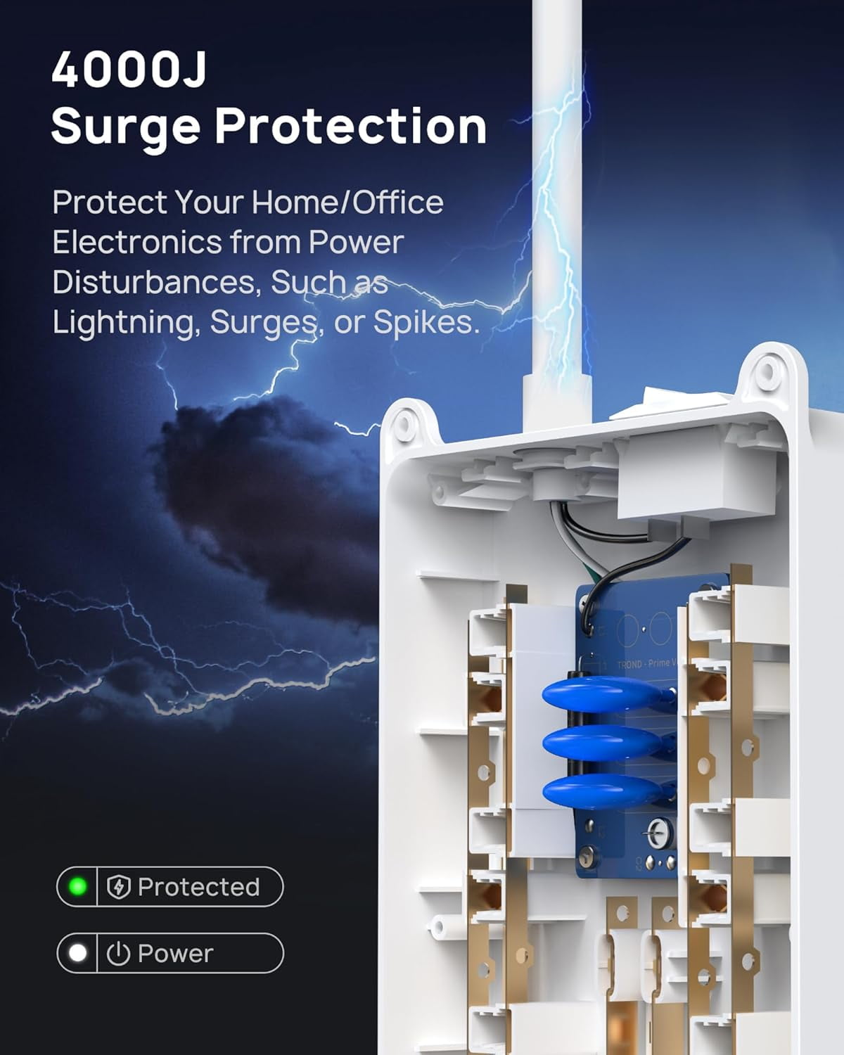 TROND ETL Listed Power Strip Surge Protector, 4000J, 1875W, 13 Wide Spaced Outlets with 4 USB Ports(1 USB C), Wall Mount/Screw On, 5ft Extension Cord, Under Desk/Cabinet/Counter, White