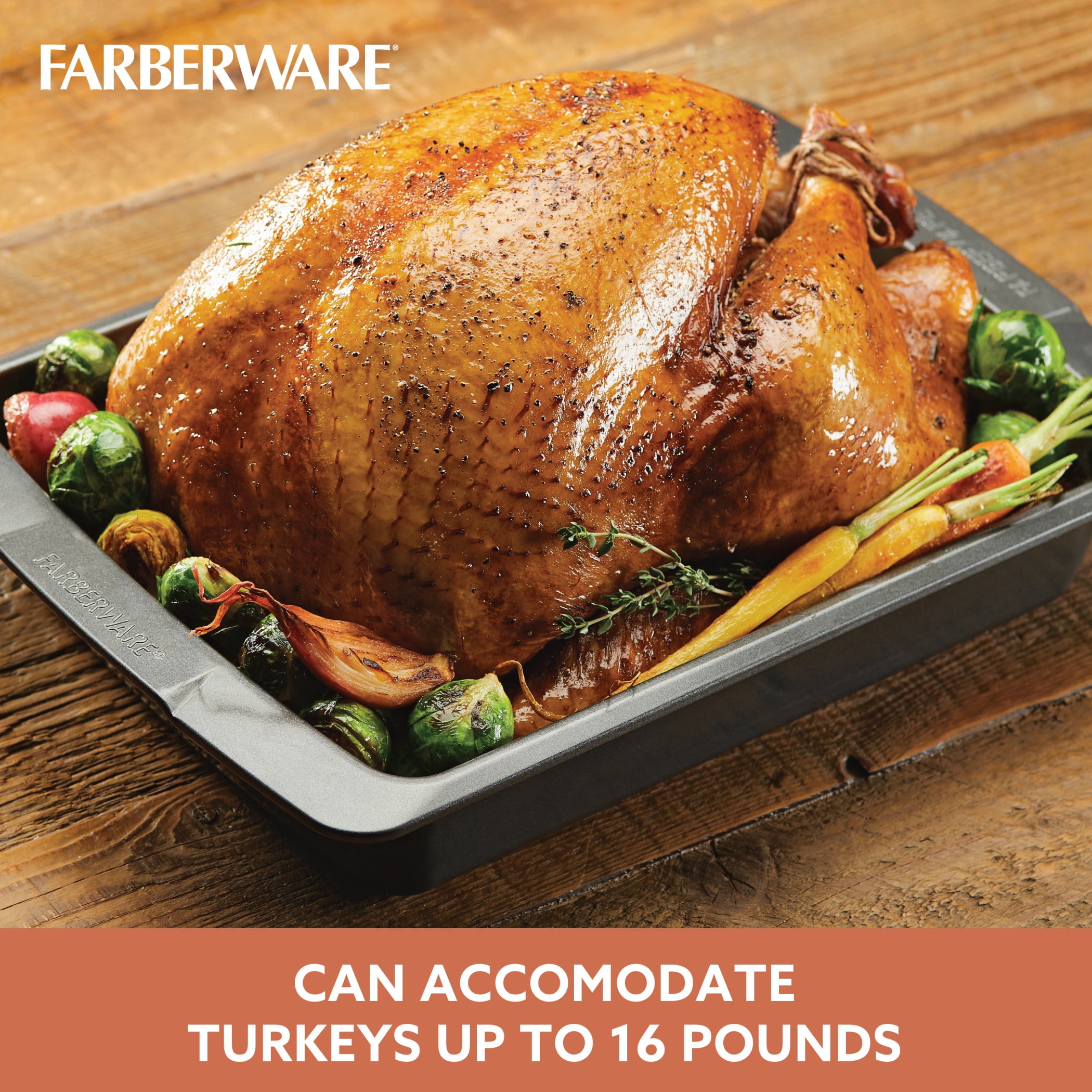 Farberware Bakeware 14.75 x 10.75 Inch Nonstick Roaster with U-Rack, Dishwasher Safe and Oven Safe to 450°F, Gray