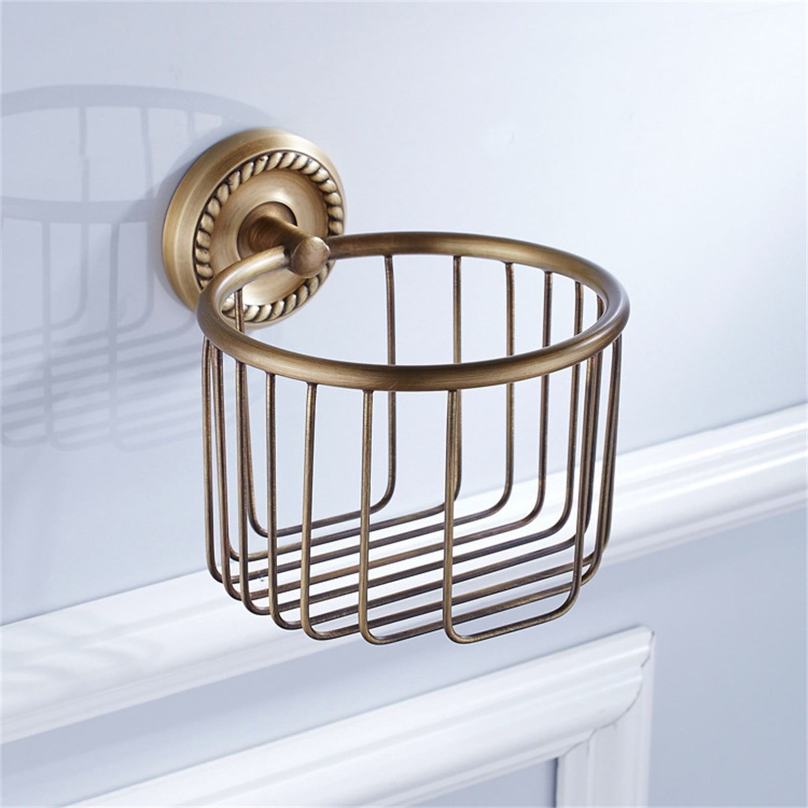 Toilet Roll Holder Toilet Paper Holder Wall Mounted, Brass Roll Tissue Wire Basket Dispenser for Bathroom Storage, Retro Style for Vintage Decor