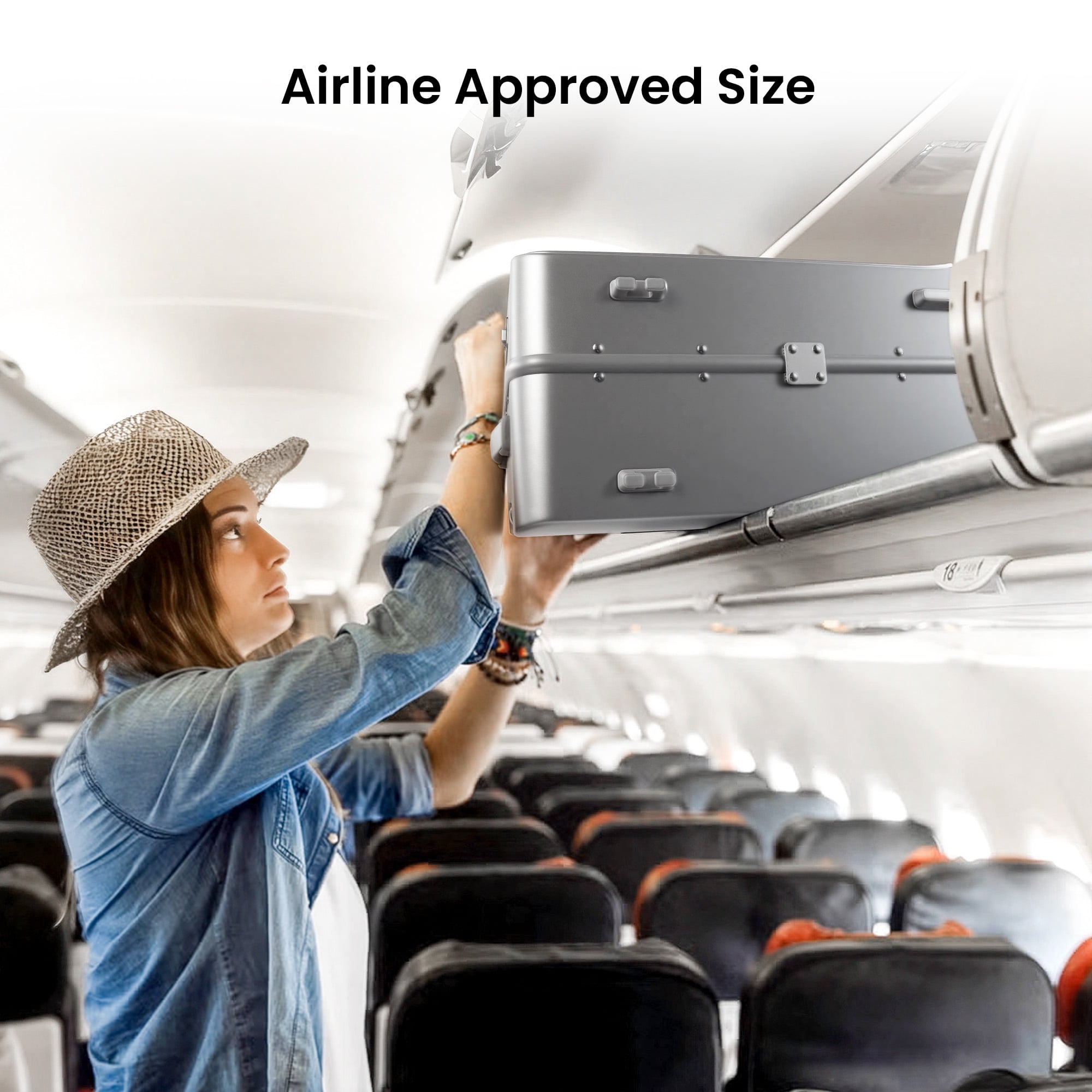 New York Xpress 20" Zipperless Carry-on Luggage, Hardside Aluminum Frame Suitcase with Spinner Wheels, TSA Approved, Grey - LA266