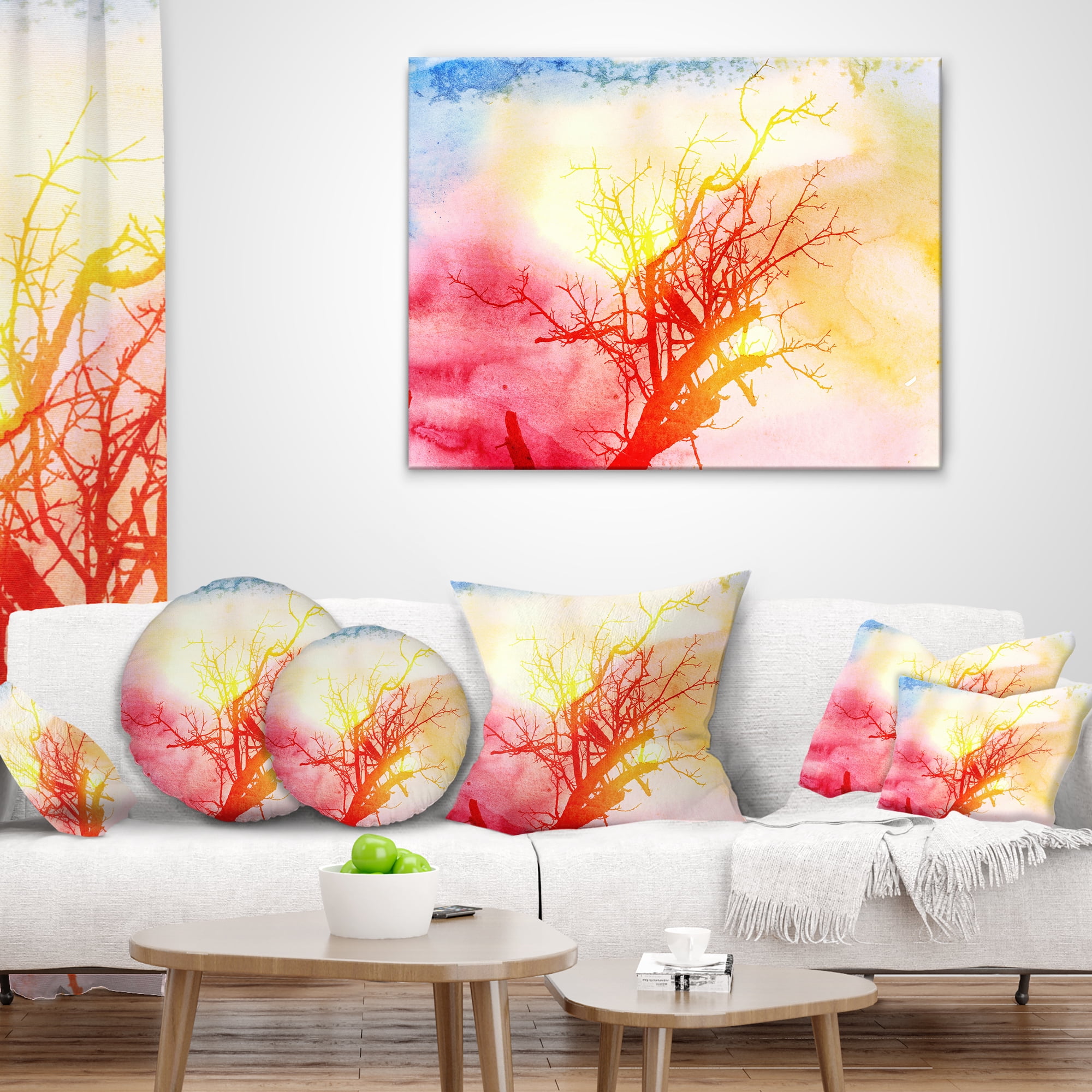 Designart Tree with Colorful Smoke - Trees Painting Throw Pillow - 18x18
