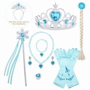 Jurebecia Snow Queen Princess Dress up Costume for Girl Birthday Party Blue Dresses up Little Girls Christmas Halloween Cosplay Costume with Accessories 6T 4-5 Years