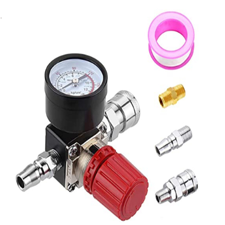 Air compressor pressure regulator 1/4" mini pressure gauge, double