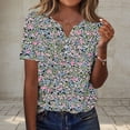 thumbnail image 2 of Women's Shorts Sleeve Tees Floral Split Neck T-Shirt Loose Print Casual Top Spring Summer Fashion Outfits S, 2 of 7