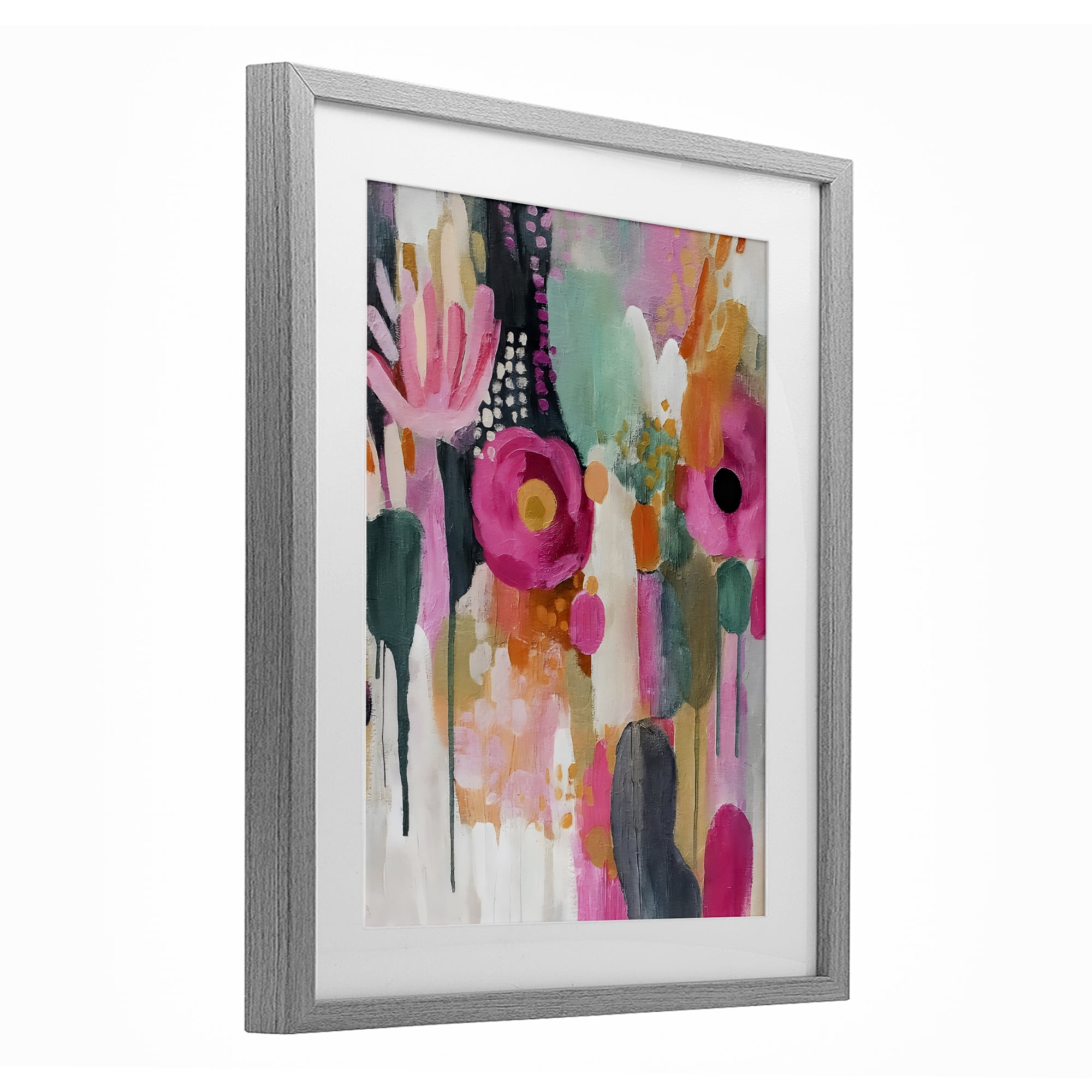 Stupell Industries Dripping Blooms Cascade Gray Framed Print Under Glass, design by Riley B