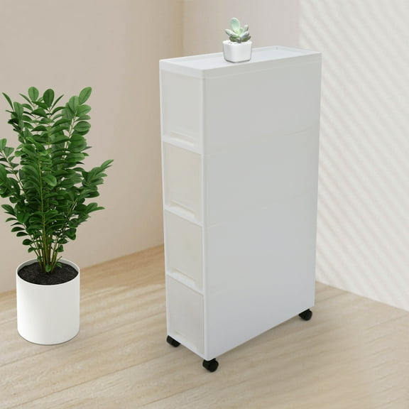 Narrow Slim Rolling Storage Cart and Organizer, 7.1 inches Kitchen Storage Cabinet Beside Fridge Small Plastic Rolling Shelf with Drawers for Bathroom