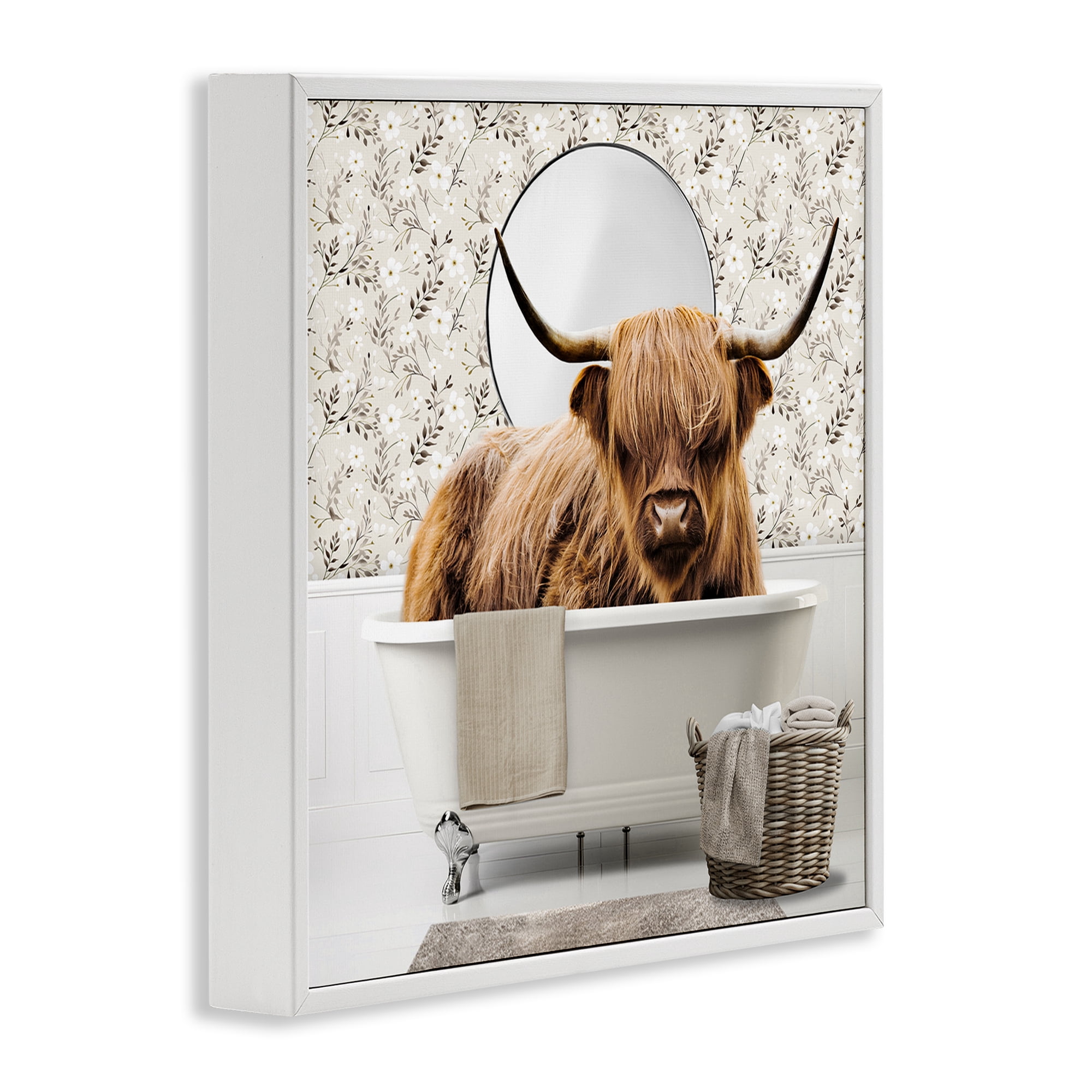 Stupell Industries Cottage Cattle Bath Time White Framed Giclee Art, design by CAD Designs