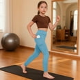 thumbnail image 3 of HAOTAGS Girls High-Waist Yoga Leggings with Pockets, Soft Breathable Kids Active Pants Light Blue 4 Years, 3 of 10