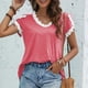 thumbnail image 4 of Blusa de manga corta con retazos de encaje y cuello redondo liso a la moda para mujer, blusas sueltas Pompotops hfajkhk129960, 4 of 9