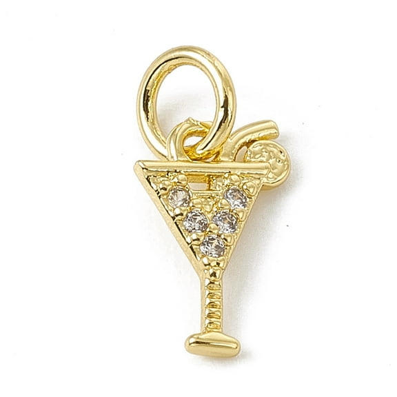 1 pc Brass Micro Pave Cubic Zirconia Charms with Jump Rings Cocktail Drink Charms Real 18K golden Plated 10.5x7x1mm Hole: 3.4mm