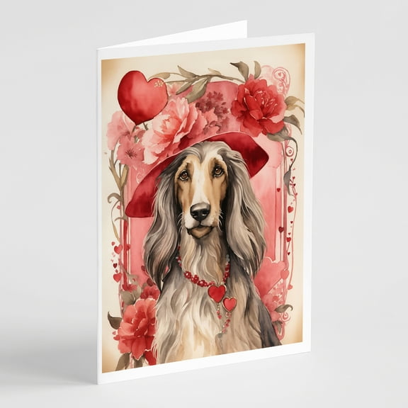 Afghan Hound Valentine Roses Greeting Cards Pack of 8 7 in x 5 in