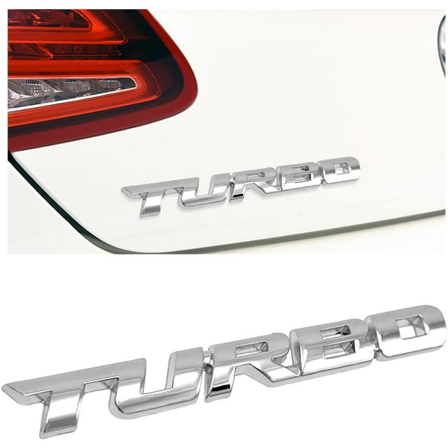 Turbo Car Emblem, 3D Metal Emblem Badge Sticker with Turbo Letters, Self-Adhesive Turbo Vehicle Fender Rear Trunk Emblem Decal, Universal Car Accessories for Decor (Silver)