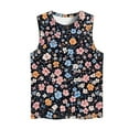 thumbnail image 4 of womens tops Womens Flower Print Crewneck Tank Tops Graphic Curved Hem Sleeveless Tops Summer Casual Loose Fit Shirts spring tops for women, 4 of 4