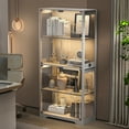 thumbnail image 4 of MIIFUNY Display Cabinet with Glass Doors 4 Tier Curio Cabinet & Bookshelf with LED, White, 4 of 10