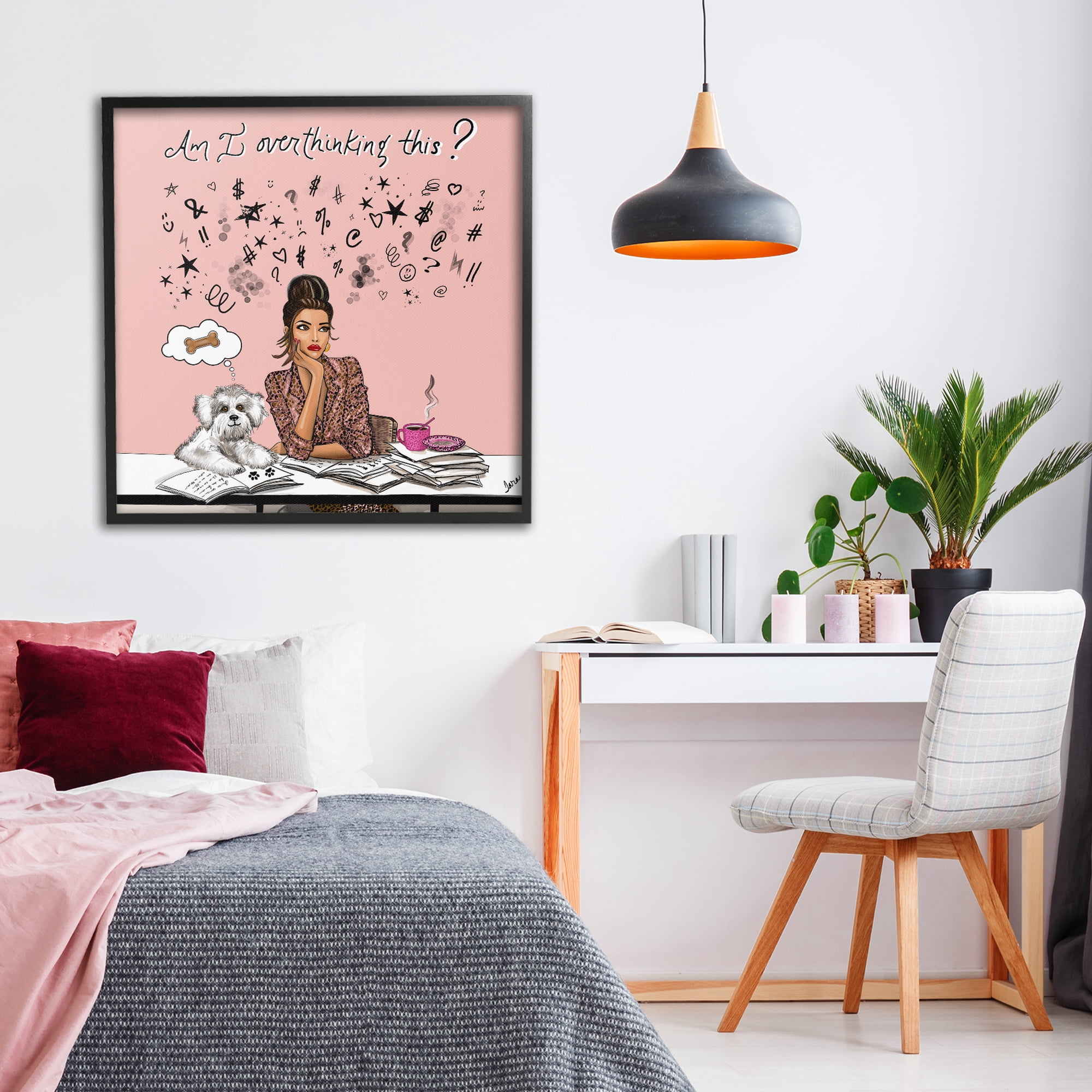 Stupell Industries Overthinking Reflection with Puppy Black Framed Giclee Art, design by Tara Boone