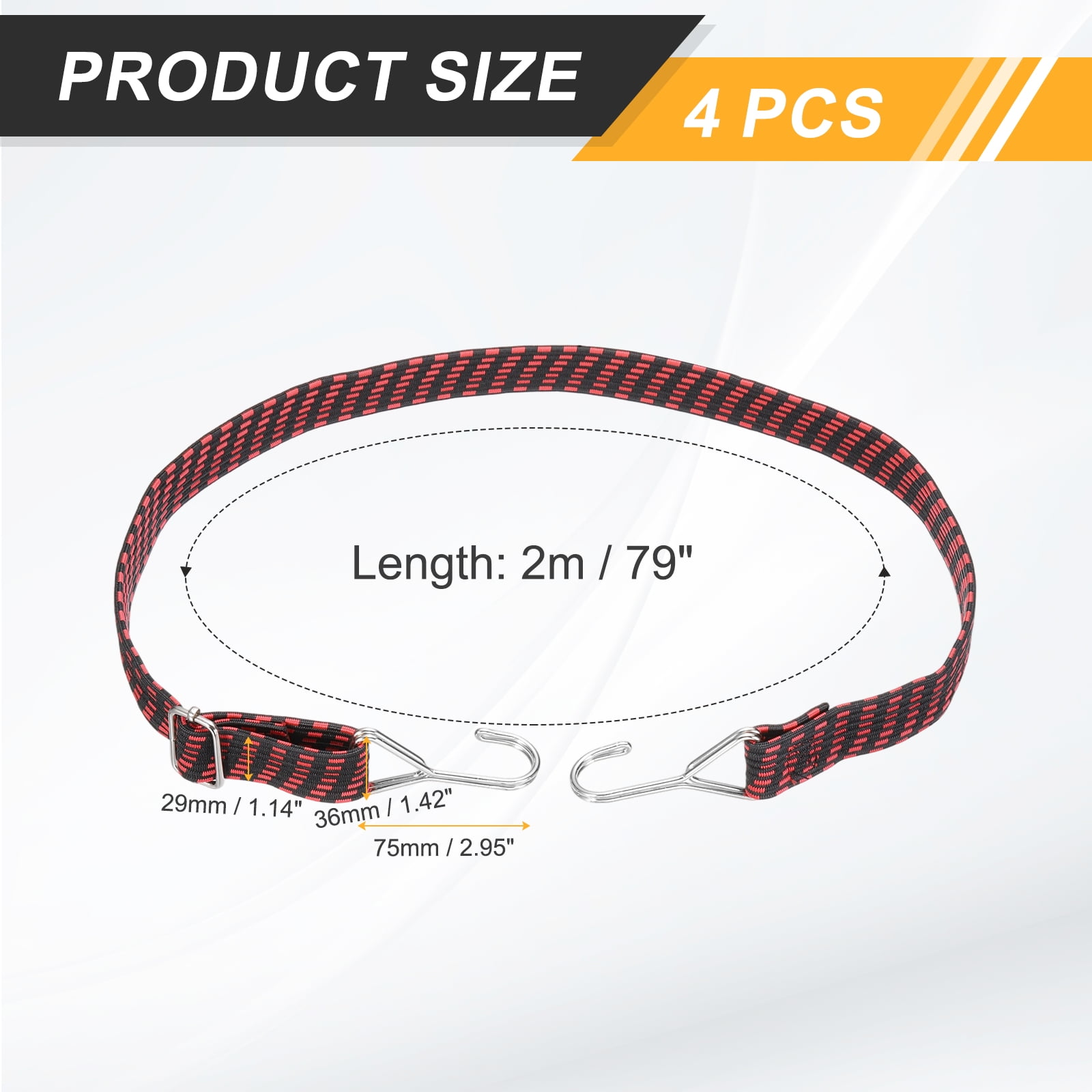 Uxcell 79" Adjustable Bungee Cords with Stainless Steel Hook, 4Pcs Heavy Duty Outdoor Elastic Bungee Strap for Securing Luggage Moving Cargo, Red