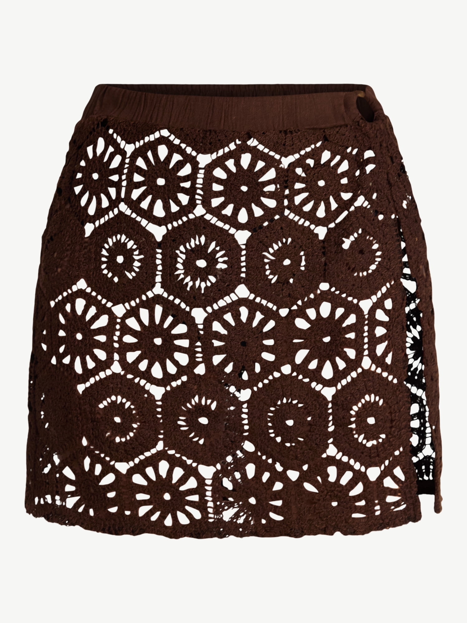Time and Tru Women's and Women's Plus Size Palm Crochet Coverup Skirt, Sizes XS-3X