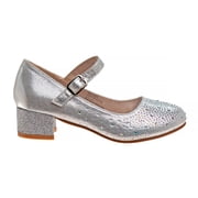 Badgley Mischka Little Kids Girls Block Heel Rhinestone Dress Shoes, Silver, 2