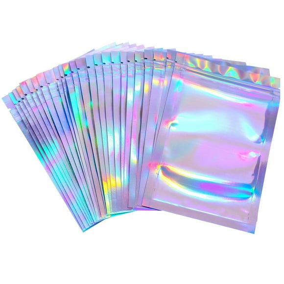 Zootealy 100 Pieces Resealable Smell Proof Bags Foil Pouch Bag Flat Storage Bag for Party Favor Food Storage , Holographic Color)