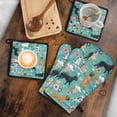thumbnail image 5 of Dog Pattern with Floral Background Kitchen Oven Mitt and Pot Holder Sets 4 Pcs for Baking, Cooking and Grilling, Heat Resistant Up To 392 °F, 5 of 7