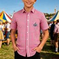 thumbnail image 2 of Kids Oktoberfest Plaid Short Sleeve Button Down Shirt, Boys Girls Gingham Check Collared Top with Festival Embroidery, Casual Summer Shirt for School Outdoor Daily Wear(Red10,5-6 Years), 2 of 3