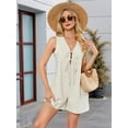 thumbnail image 3 of Women'S Summer Casual Rompers Lace-Up Short Loose Linen Jumpsuit Beach Outfits Travel Vacation Clothes Beige XL, 3 of 8