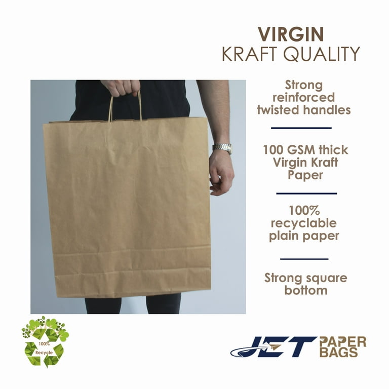 Choice 13 x 7 x 17 Natural Kraft Paper Customizable Shopping Bag with  Handles - 250/Case