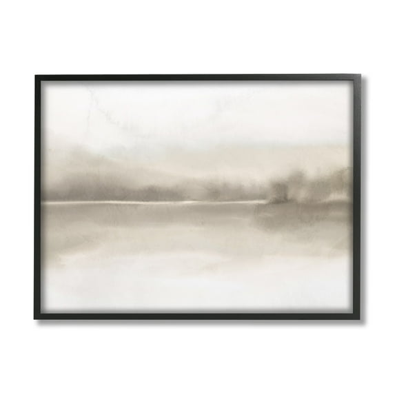 Hazy Lakeside Landscape Reflection Modern Abstract Design Black Framed Giclee Art, 30 x 24, Made In USA