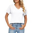 thumbnail image 2 of Gibobby Camiseta Powerblend con Cuello en V Camiseta suelta informal con cuello en V para mujer, blusa manga corta con estampado(Blanco,XL), 2 of 4
